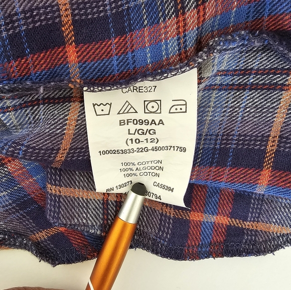 Wrangler Boys 10-12 shirt long sleeve Button down blue Plaid western 100% Cotton - Picture 9 of 10